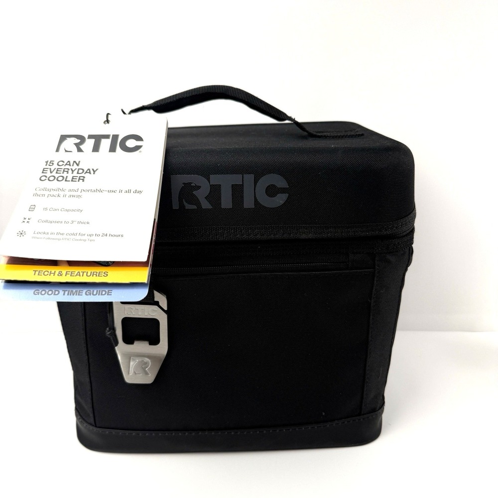 RTIC 15 Can Everyday Soft Black Cooler, 16 QT Collapsible with Bottle Opener NEW